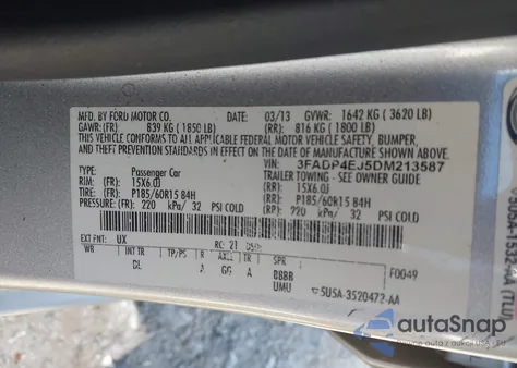 2013 Ford Fiesta Se z USA, uszkodzony, nr VIN 3FADP4EJ5DM213587